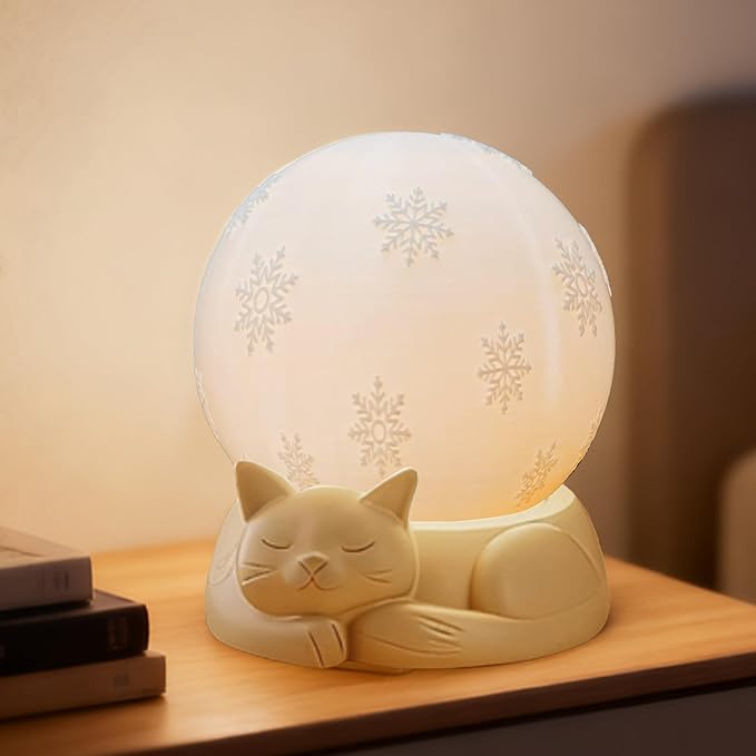 Rotatable Bedside Table Lamp for Bedroom, 3 Color Temperatures Cat Lamp, Touch Control Rechargeable Nightstand Lamp with USB C Charging for Christmas