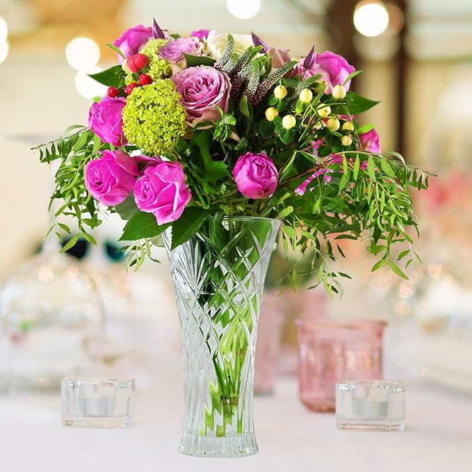 CS Crystal Vase 12-inch high, Rhombus Design, for Flowers & Decor. Lovely Nice Shiny Piece. Perfect as a Gift, Suitable for All Occasions.