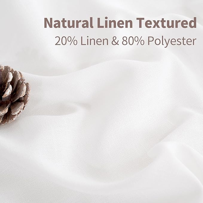 YoungsTex Short Linen Sheer Curtains 54 Inch Length for Window Length Light Filtering White Textured Drapes for Bedroom Kitchen Bathroom Lightweight Grommet, 2 Panels, 52 X 54 Inch