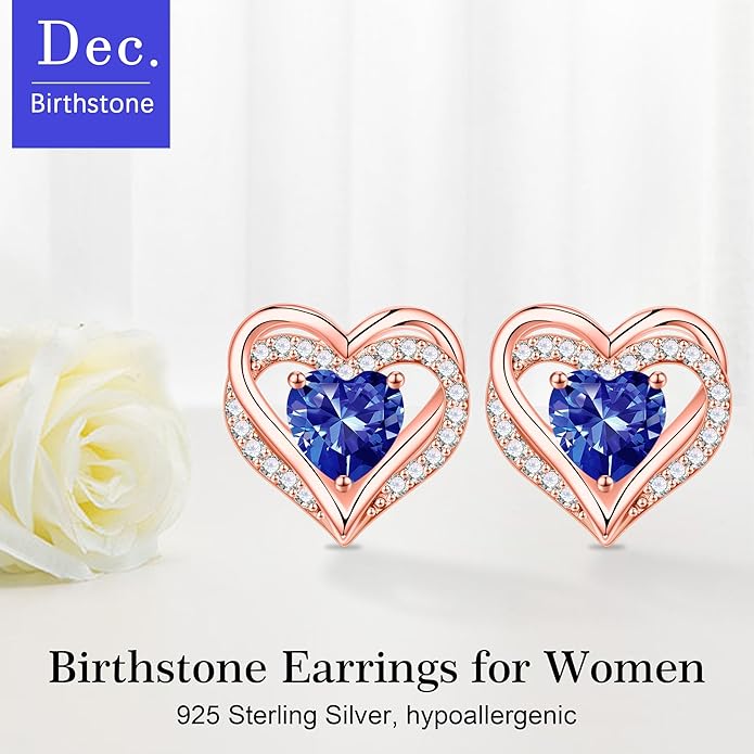 Iefil Christmas Earrings for Women, 925 Sterling Silver Birthstone Stud Earrings Birthday Gifts for Women