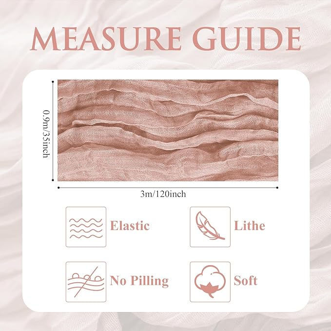 6PCS Table Runner Cheesecloth 10FT Dusty Pink Boho Gauze Cheese Cloth Rustic Sheer Table Runners for Wedding Bridal Baby Shower Party Decoration