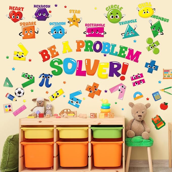 Cinrobiye Math Bulletin Board Stickers,Mathematics Cubes Classroom Decoration,Be a Problem Solver Classroom Decor for Back to School First Day Window Door Wall Elementary Preschool Teacher Supplies