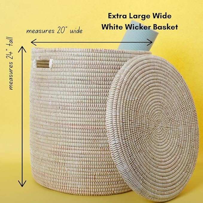 Storage & Organization, Decorative Baskets for your Home, Laundry Hamper, Baby Nursery Toys Bin, Living Room Blankets Storage, Towels Holder, Wicker, Woven, Lid, Wide, White, Set, 4pcs