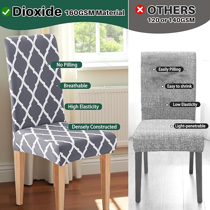 Dioxide High Stretch Chair Covers for Dining Chairs, Washable Dining Chair Covers Set of 6, Soft Kitchen Chairs Seat Covers, Parsons Chair Slipcovers Protectors for Home Hotel Restaurant Banquet