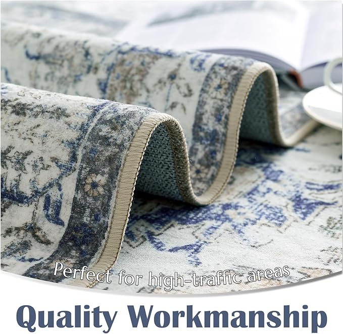 jinchan Kalen Runner Rug 3x7 Washable Area Rug Soft Indoor Floor Cover Thin Retro Distressed Blue Multi Carpet Floral Print Country Boho Non Slip for Bathroom Kitchen Bedroom Living Room