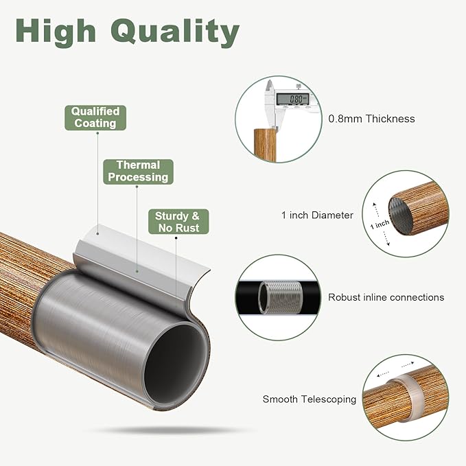 2 Pack Wood Curtain Rods for Windows 48 to 84 Inch,1'' Diameter Drapery Rods with Imitation Wood Grain Leaf Pattern Finials,Boho Adjustable Heavy Duty Curtain Rods Set,36-88'',Color:Natural Wood