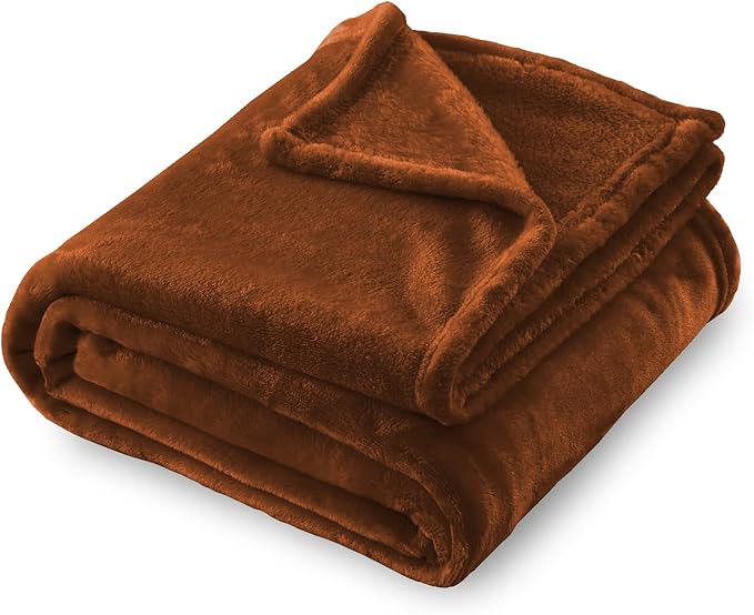 SOCHOW Flannel Fleece Blanket Queen Size, All Season Lightweight Super Soft Cozy Blanket for Bed or Couch, Caramel(90inch X90'')