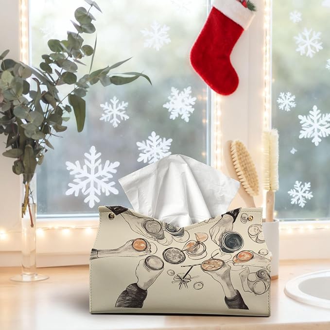 Vintage Rectangle Tissue Box Cover, Winter Holiday Decor Tissue Box Holder Organizer for Kitchen Dining Room, Party Facial Paper Organizer Farmhouse Party Gifts for Women Girls 9.8x5.9x5.9
