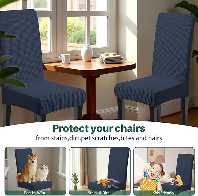 Dioxide Stretch Chair Covers for Dining Chairs, Washable Dining Chair Covers Set of 4, Soft Kitchen Chairs Seat Covers, Jacquard Parson Chair Slipcover Protectors for Home Hotel Restaurant Banquet