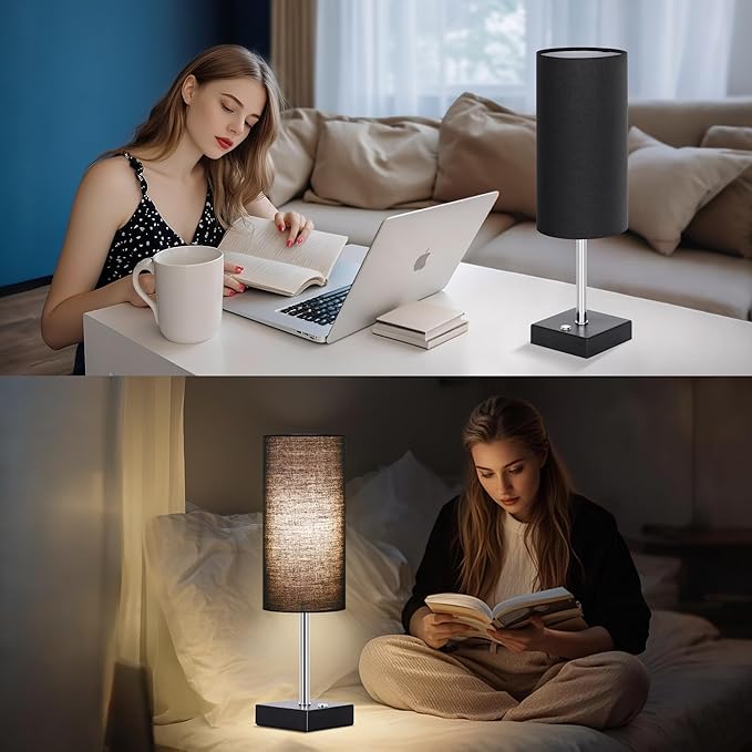 AVV Cordless Table Lamp with Dimmable, Rechargeable 3 Modes Battery Powered Bedside Lamp, Battery Operated Lamps for Night Stand, Touch Lamp for Bedroom, Living Room, Reading,15 Inch Black 2PK