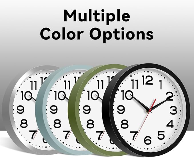 Wall Clock Silent Non-Ticking Modern Clock Battery Operated 10 Inch Small Classic Analog Decorative for Kitchen, Bathroom, Office, Bedroom, Home(Silver)