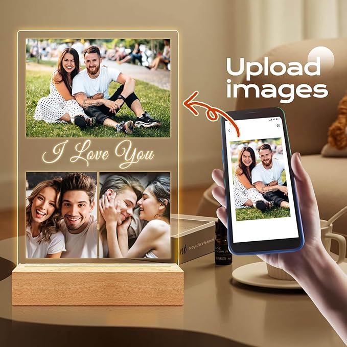 Custom Picture Frame, Customized Picture Frames, Personalized Photo Frame with Night Light, Christmas Anniversary Couple Gifts for Women Men Her Him Girlfriend Boyfriend