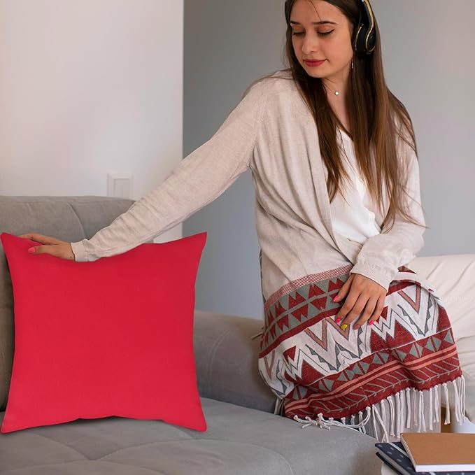 Covers & All Premium Square Throw Pillow Inserts with Covers Set of 4, 24 x 24 Inches Red, Decorative Cushions for Couch Sofa Home Decor Office Travel UV Resistant Waterproof Soft Cushions Pillows