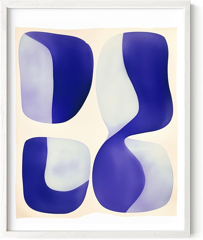 HAUS AND HUES Modern Abstract Wall Art - Blue and Green Living Room Art, Modern Artwork for Walls, Minimalist Picture for Living Room(Blue Tribal Shapes 2, White Frame, 11x14)