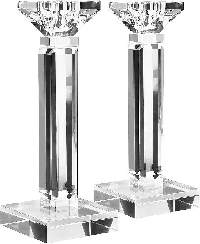 kitCom Crystal Candle Holders Set of 2, 8.27" Tall Crystal Candlestick Holders, Candlestick Holders Taper Candle Holders for Table Wedding Housewarming Gifts Decor