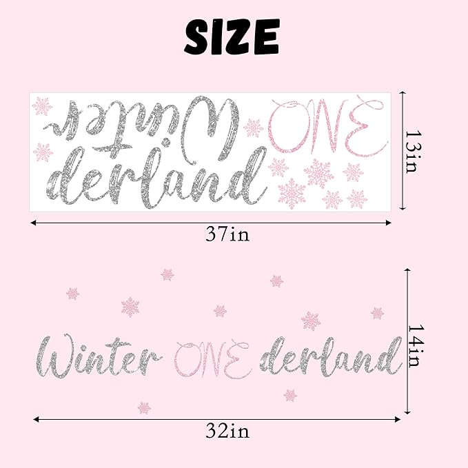 Winter ONEderland Wall Decal - Christmas Glitter Snowflake Decorations, Frozen First Birthday Party Supplies, Winter Wonderland Backdrop Sticker Photo Props