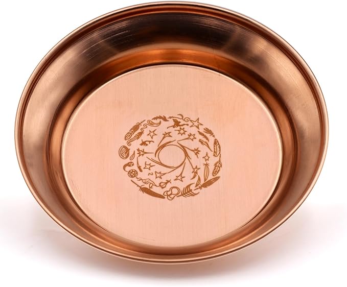 Copper Offering Bowl Ritual Plate Great for Altar,Incense Burner, smudging Bowl, Offering Dish,Candle Trays, Ash Catcher,Jewelry Dish (Shaman Totem)