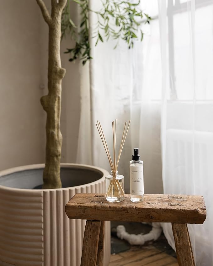 Brooklyn Candle Studio Reed Scent Diffuser - Relaxing Oil Diffuser, Sandalwood & Amber Fragrance, 8 Rattan Diffuser Reeds, Clean Ingredients (3.7oz, Palo Santo)