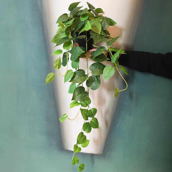 alyptus Fake Pothos Hanging Plants – 33" Set of 2 Faux Ivy Vines with Pots, Realistic Silk Devil’s Ivy for Indoor Décor, Low Maintenance Artificial Greenery for Home or Office (Green)