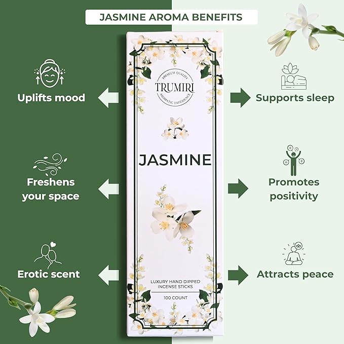 Jasmine Incense Sticks - Pack of 100 Inscents-Sticks - Inciensos Aromaticos para La Casa - Made with Natural Insence Ingredients - Scented Insense Non Toxic Incents