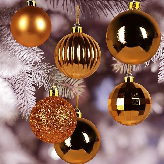 Orange Bronze 2.5" Christmas Balls Christmas Tree Decoration Ornaments Shatterproof Hanging Balls for Birthday Halloween Holiday Wedding Decorations Set of 10pcs