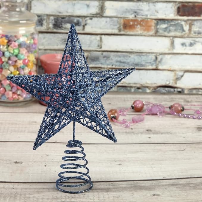 BinaryABC Christmas Tree Topper Star,Glittering Christmas Tree Decoration Ornaments,20cm (Dusty Blue)
