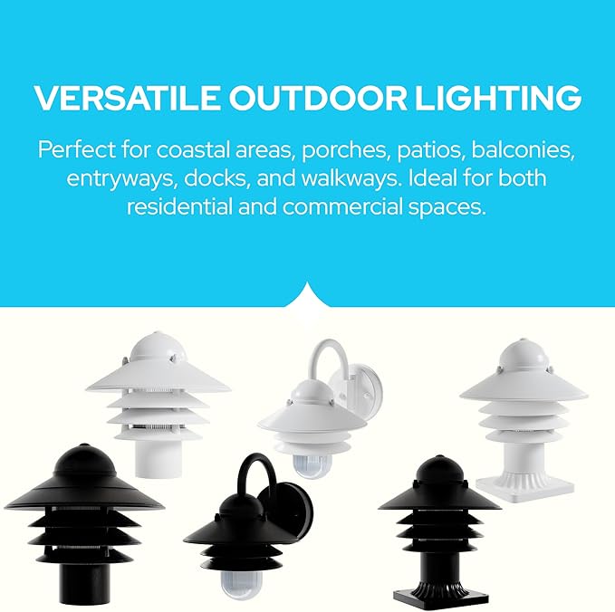 KASTLITE Nautical Outdoor Sconce Wall Mounted Light - Rust & Waterproof Non-Metallic Coastal Lantern - UL Listed Patio Deck Porch Front Door & Dock Lighting Fixture - USA Made, 13"x10", Matte Black