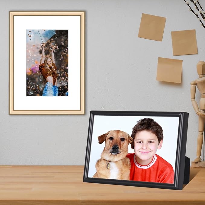 3.5x5 Picture Frame, Black Modern Thin Aluminum Metal Photo Frame with HD Glass, Fits 2.5x3.5 with Mat or 3.5 x 5 without Mat, for Tabletop and Wall Mounting, 1 Pack