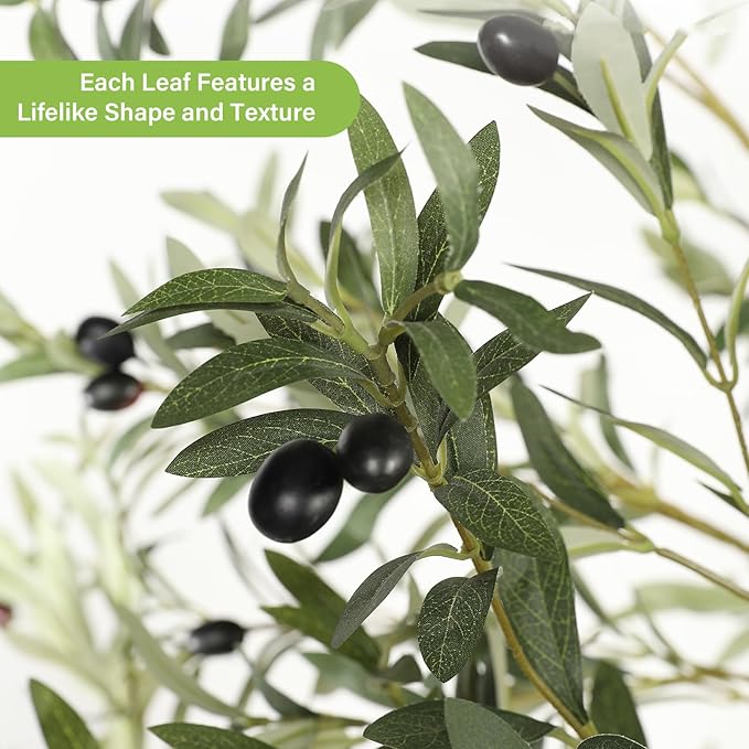 Realead 8ft Faux Olive Tree, Large Realistic Olive Trees Artificial Indoor, Tall Fake Olive Tree with Natural Wood Trunk and Lifelike Fruits for Home Office Decor