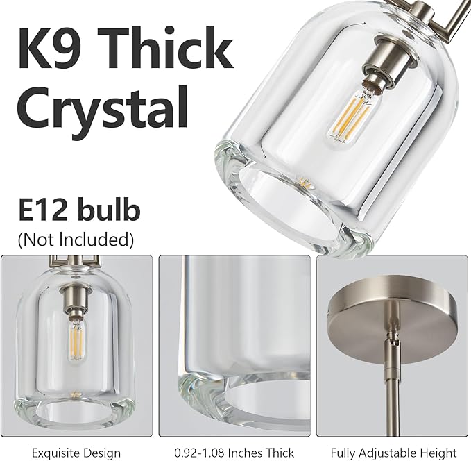 Modern Nickel Pendant Lights Kitchen Island Ceiling Chandelier Indoor Thick Crystal Hanging Light Fixtures for Kitchen Living Room Dining Room Bedroom（1Pack）
