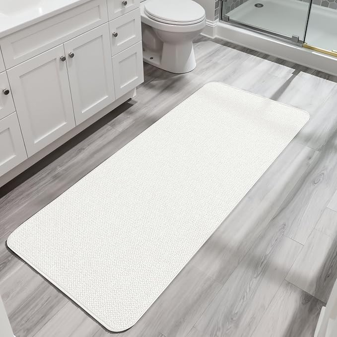 Bath Mat,Ultra Thin Bathroom Runner Rugs,Large Bath Mats for Bathroom,Quick Dry,Non-Slip,Machine Washable,Low Pile,Bath Rug,Shower Outside,Sink,Home Decor Accessories.Cream,2'x5'（24x60inch）