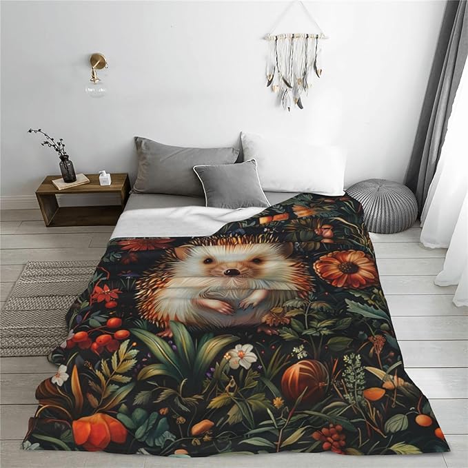 Cute Hedgehog Forest Decor Super Cozy Plush Lightweight Soft Flannel Fleece Jungle Animal Blanket Gifts For Girls Boys Kids Women Men Teenager For Sofa Bed Couch 40"X50"