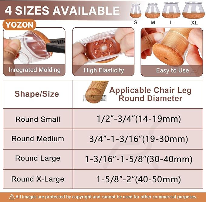 16 Pack Chair Leg Floor Protectors Chair Leg Protectors for Hardwood Floors Felt Silicone Caps Strengthen Bottom Protection Anti-Scratch Reduce Noise Clear Round Large Fit 1-3/16" to 1-5/8" (30-40mm)