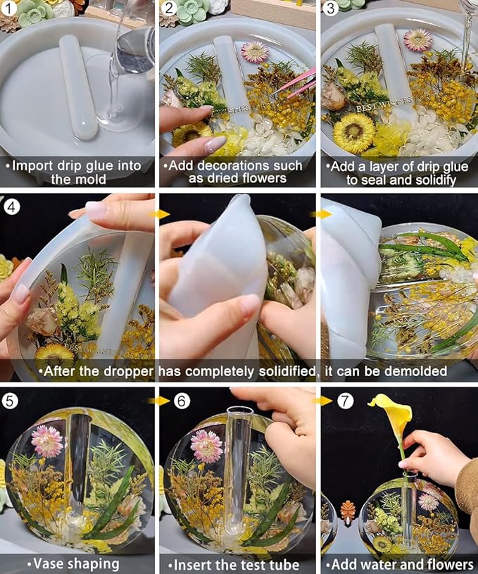 Flower Vase Resin Molds Silicone,4 Vase Molds + 8pcs Clear Flower Arrangement Tubes,for Inserting Fresh Flowers and Cultivating Plants,DIY Silicone molds for epoxy Resin vase,Vases Home Decor