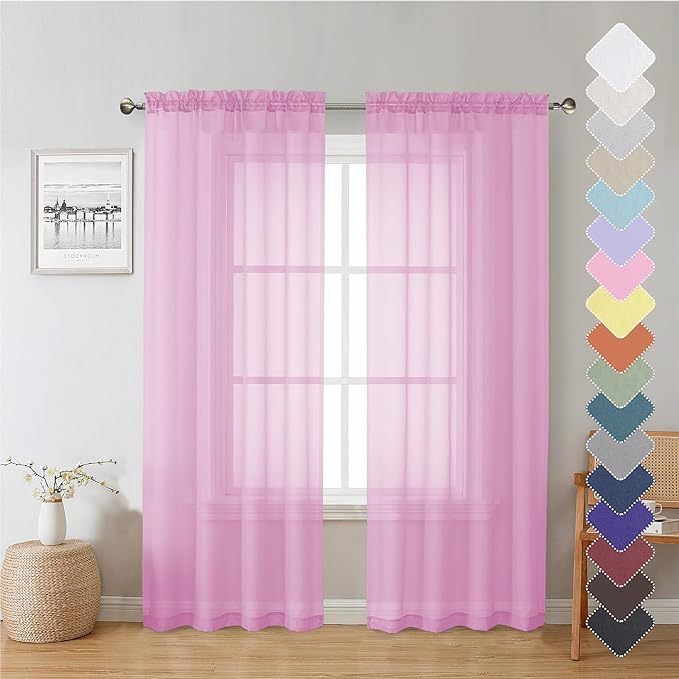Lecloud Light Pink Sheer Curtains 72 Inches Long 2 Panels, Light Filtering Curtains for Living Room, Farmhouse Voile Rod Pocket Curtain Drapes for Bedroom Dinning Room, Each Panel 42 X 72 Inch