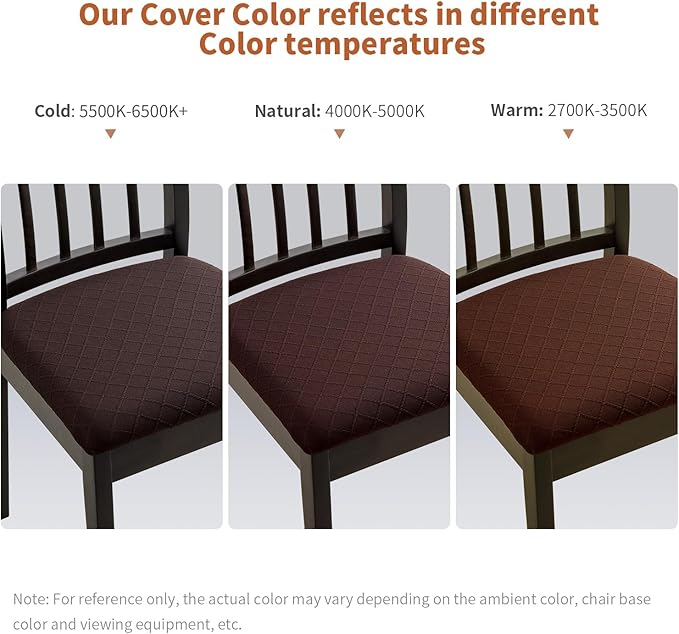 Fuloon Waterproof Seat Cushion Covers 6 PCS, Stretch Jacquard Chair Seat Covers Washable Dining Room Seat Slipcovers Removable Kitchen Chair Protector (6, Waterproof-Chocolate)