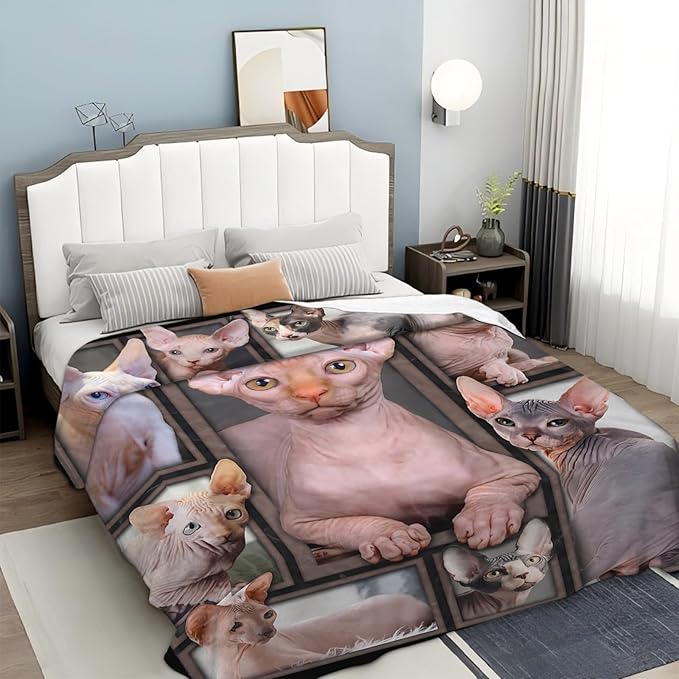 Tijuboni Sphynx Cat Throw Blanket Cat Gifts for Girls Boys Women Men Kids Adults Soft Flannel Fleece Blanket for Couch Sofa Bed Home Decor 40"x50"