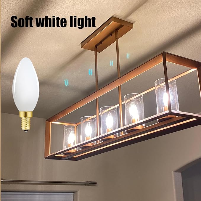 XININSUN E12 LED Bulb,Frosted Chandelier Light Bulbs 40 Watt Equivalent,Type B Candle Light Bulbs,Milky White Candelabra LED Bulb,Small Base, Dimmable,4W 3000K Soft White 400lm,6Pack