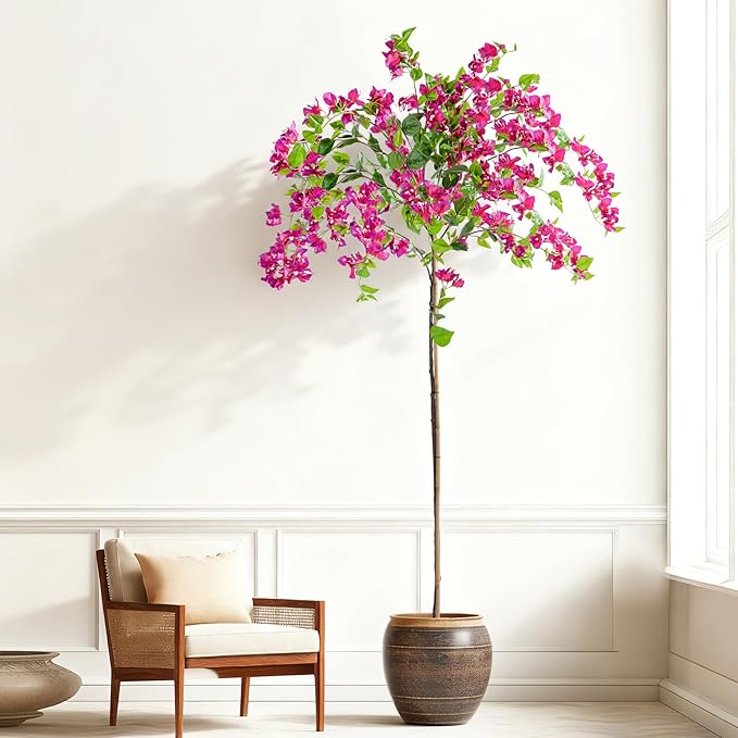 6FT Artificial Bougainvillea Tree Artificial Tree Tall Potted Fake Bougainvillea Trees for Outdoor Indoor Lifelike Potted Faux Plants with Wood Trunk and Flowers Office Wedding Home Decor