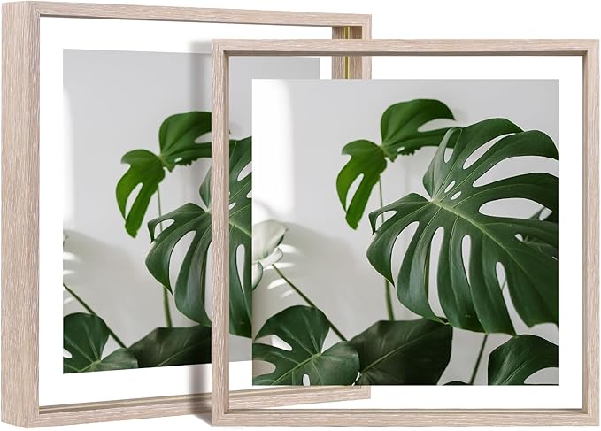 Egofine 12x12 Floating Frames Set of 2, Double Plexiglass Picture Frame, Made of Solid Wood Display Any Size Photo up to 12x12, Wall Mount or Tabletop Standing, Rose Pink