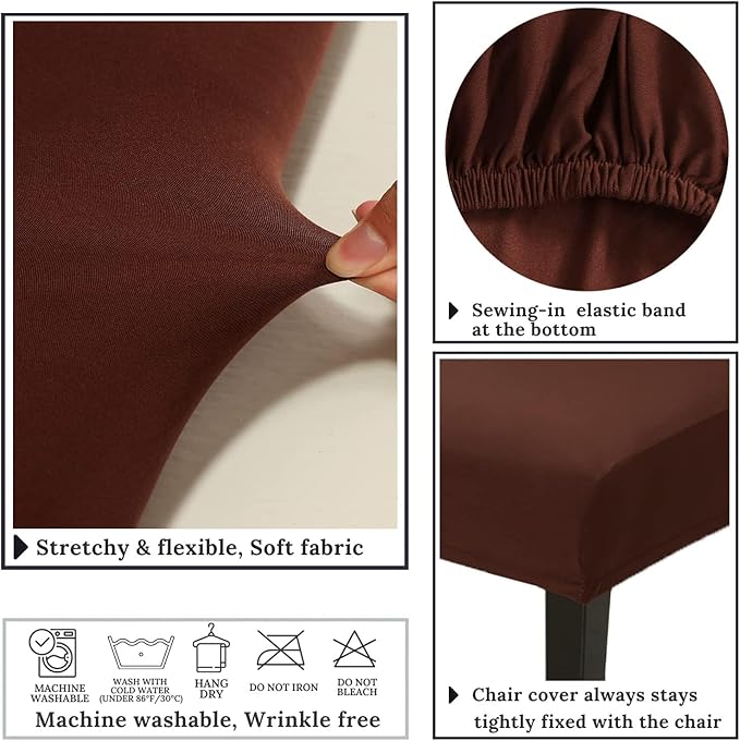 Stretch Chair Covers Slipcovers Set of 6 Brown Stretchable Dining Chair Slipcover Washable Removable for Kitchen,Hotel,Restaurant