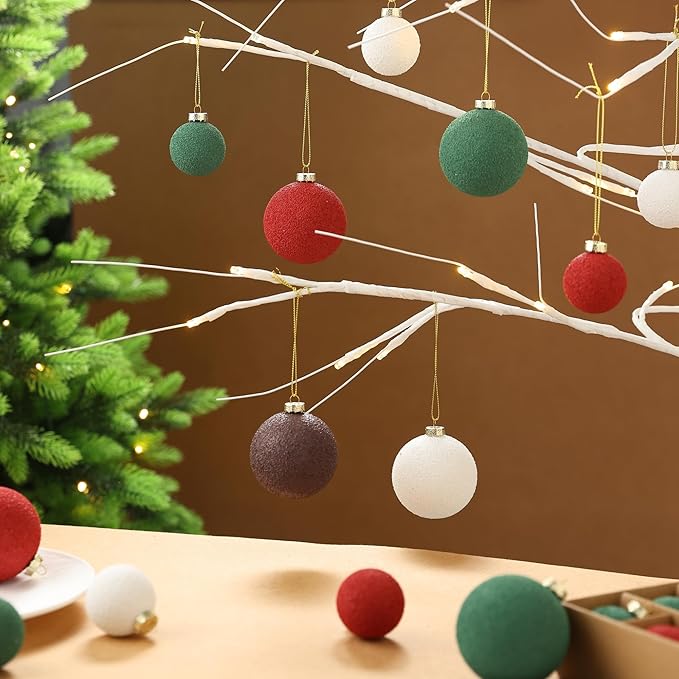 Christmas Ornaments Set 12PCS - 2.4 Inch Textured Shatterproof Vintage Neutral Ball Ornaments for Tree Rustic Farmhouse Decor