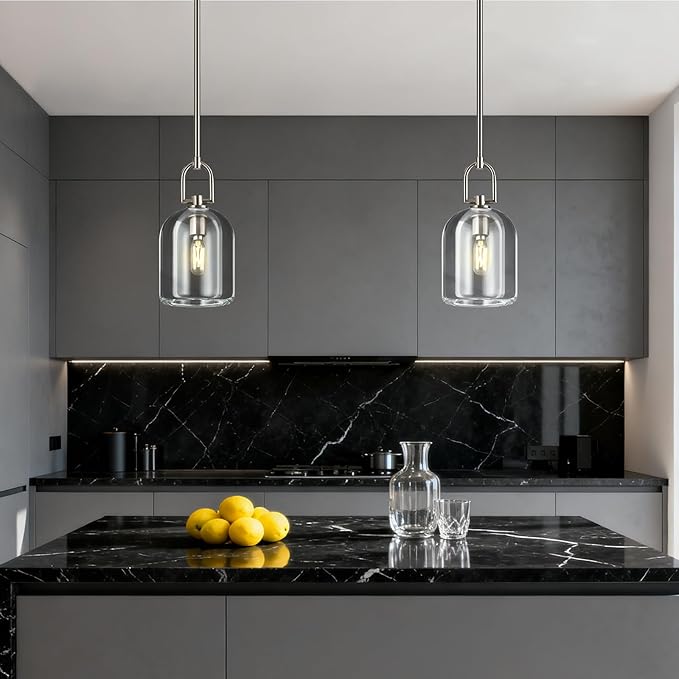 Modern Nickel Pendant Lights Kitchen Island Ceiling Chandelier Indoor Thick Crystal Hanging Light Fixtures for Kitchen Living Room Dining Room Bedroom（3Pack）