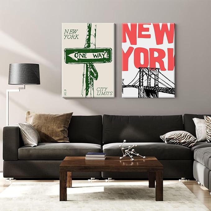 New York City Wall Art Nyc Canvas Wall Decor Vintage New York Pictures Poster Trendy Minimalist Wall Art Retro Prints New York City Painting Modern Artwork for Living Room 16x24x2 Inch Framed