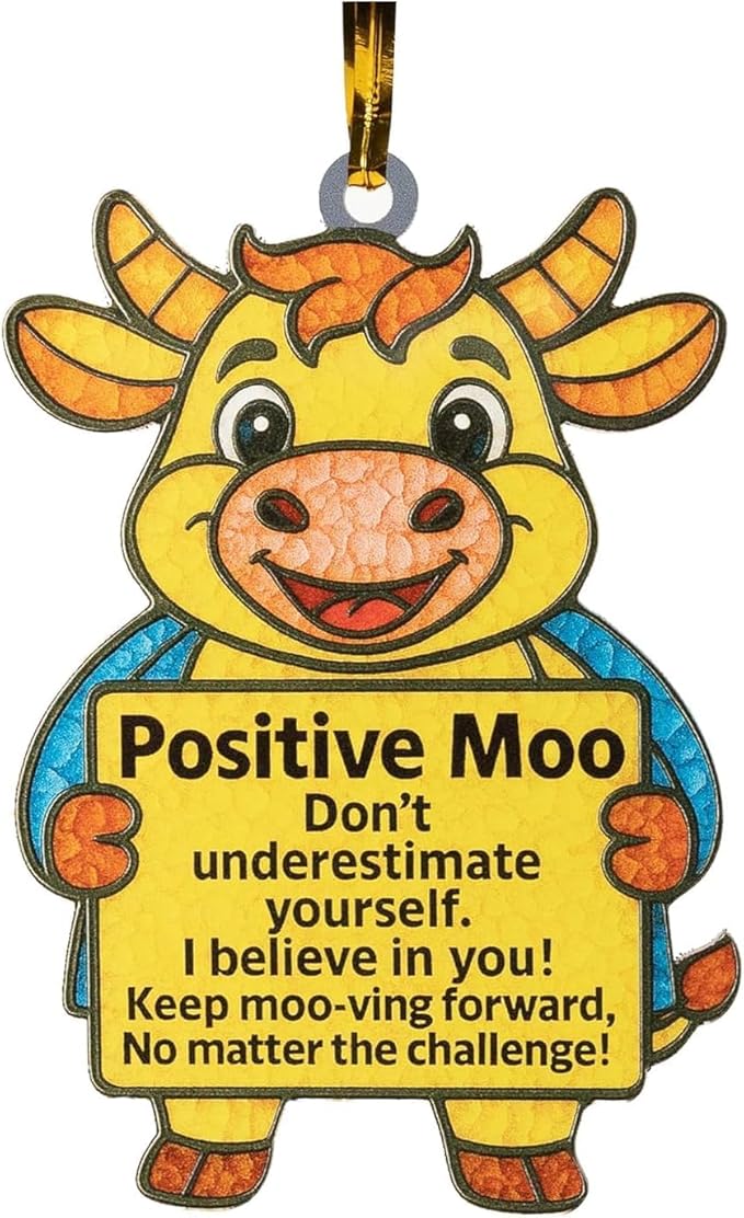 Highland Cow Ornaments for Christmas Tree, HighlandCow Ornament, Highland Cow Gifts for Woman, Positive Moo Ornament, Cute Holiday Decor for Animal Lovers, Motivational Farmhouse Christmas Keepsake