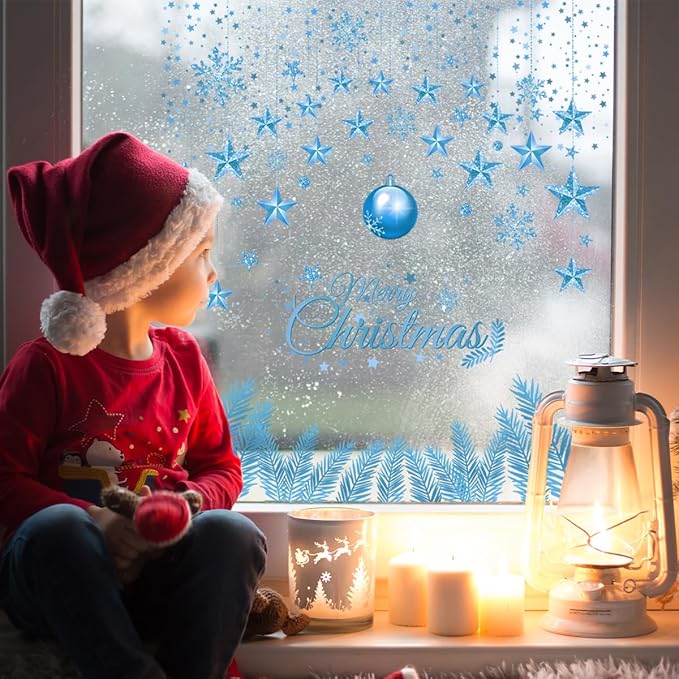 Christmas Window Clings Double Side Star Light Ball Window Sticker for Xmas Party Supplies Home Merry Christmas Decor