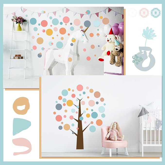 Zonon 264 Pcs Polka Dot Wall Decals for Classroom Decor Kids Circle Wall Sticker Vinyl Peel and Stick Colorful Removable for Nursery Bedroom Playroom Living Room(Bright Colors)