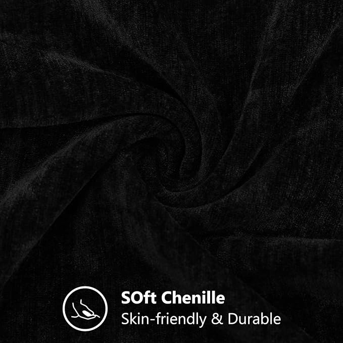 decorUhome Chenille Black Christmas Throw Pillow Covers 18x18 Inch Set of 2, Decorative Soft Couch Pillow Covers Solid Dyed Accent Farmhouse Neutral Square Pillow Cases for Sofa