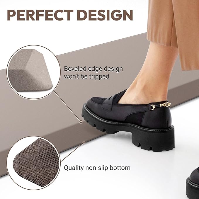 4/5 Inch Thick Kitchen Mat - Cushioned Anti Fatigue Mats for Kitchen Floor - Easy to Clean, Waterproof, Non-Slip Kitchen Rug for Sink, Office, Kitchen (20''x39'' Khaki)
