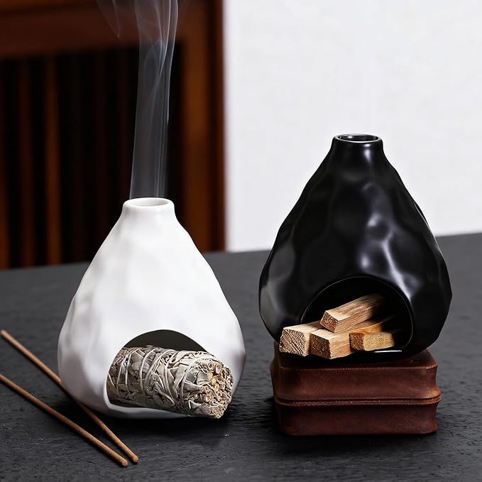 Palo Santo Sticks Holder Ceramic Incense Burner Holder Smudge Bowl for Sage Incense Cone Yoga Spiritual Meditation Room Home Decor Gift Mini Chiminea Ash Catcher